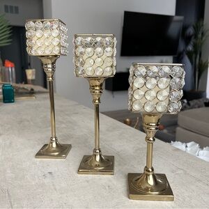 Elegant Gold Crystal Candle Holder Set